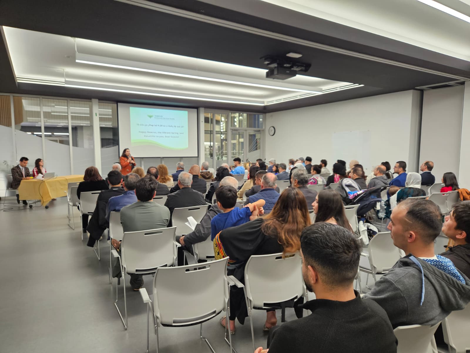 Community meeting in a bright open room